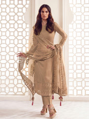 Beige Floral Thread and Sequines Embroidered Kurta Set