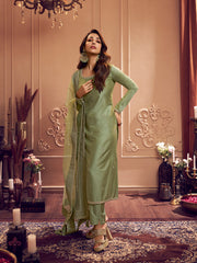 Women Embroidered Regular Sequinned Kurta with Trousers & With Dupatta