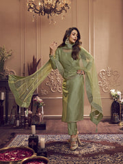 Women Embroidered Regular Sequinned Kurta with Trousers & With Dupatta