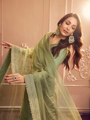 Women Embroidered Regular Sequinned Kurta with Trousers & With Dupatta