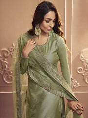 Women Embroidered Regular Sequinned Kurta with Trousers & With Dupatta