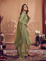 Women Embroidered Regular Sequinned Kurta with Trousers & With Dupatta