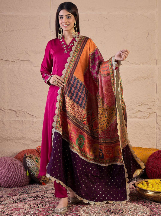 Women Ethnic Motifs Embroidered Anarkali Kurta with Trousers & Dupatta