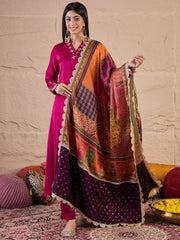 Women Ethnic Motifs Embroidered Anarkali Kurta with Trousers & Dupatta