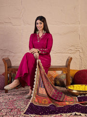 Women Ethnic Motifs Embroidered Anarkali Kurta with Trousers & Dupatta