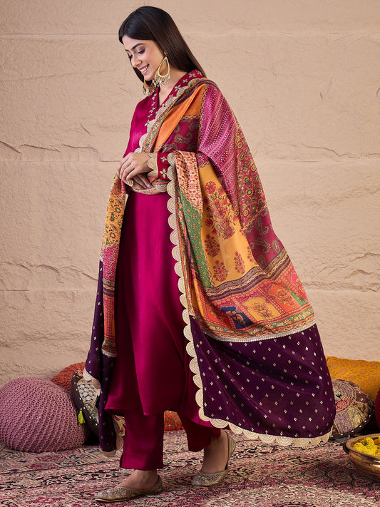 Women Ethnic Motifs Embroidered Anarkali Kurta with Trousers & Dupatta