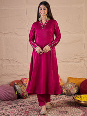 Women Ethnic Motifs Embroidered Anarkali Kurta with Trousers & Dupatta