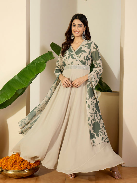 Printed V-Neck Gown Dresses