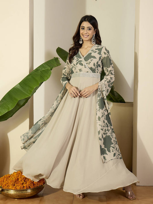 Printed V-Neck Gown Dresses