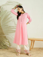Pink Floral Yoke Design Thread Work Kurta & Palazzos With Dupatta