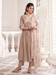 Floral Yoke Design Thread Work Anarkali Kurta & Trousers With Dupatta