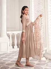 Floral Yoke Design Thread Work Anarkali Kurta & Trousers With Dupatta