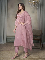 Women Floral Embroidered Regular Thread Work Pure Silk Kurta with Trousers & With Dupatta