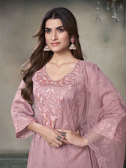 Women Floral Embroidered Regular Thread Work Pure Silk Kurta with Trousers & With Dupatta