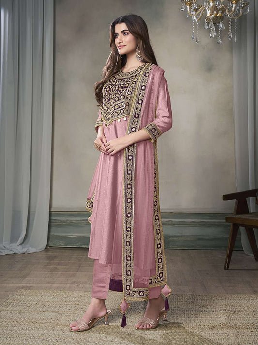 Women Floral Yoke Design Regular Sequinned Kurta with Trousers & With Dupatta