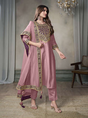Women Floral Yoke Design Regular Sequinned Kurta with Trousers & With Dupatta