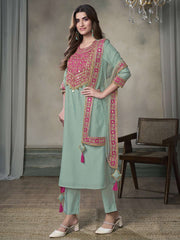 Women Ethnic Motifs Yoke Design Regular Sequinned Kurta with Trousers & With Dupatta