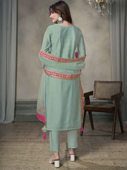 Women Ethnic Motifs Yoke Design Regular Sequinned Kurta with Trousers & With Dupatta