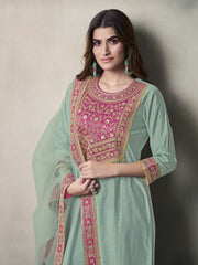 Women Ethnic Motifs Yoke Design Regular Sequinned Kurta with Trousers & With Dupatta