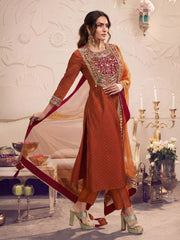 Women Floral Embroidered Regular Thread Work Kurta with Trousers & With Dupatta