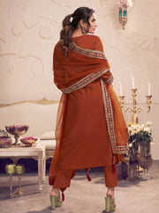Women Floral Embroidered Regular Thread Work Kurta with Trousers & With Dupatta