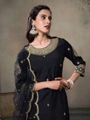 Ethnic Motifs Embroidered Sequinned Kurta With Palazzos & Dupatta