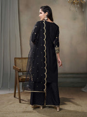 Ethnic Motifs Embroidered Sequinned Kurta With Palazzos & Dupatta