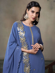 Floral Embroidered Kurta With Palazzos & Dupatta
