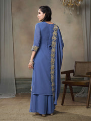 Floral Embroidered Kurta With Palazzos & Dupatta