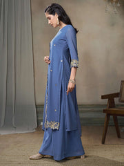 Floral Embroidered Kurta With Palazzos & Dupatta