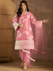 Women Embroidered Thread Work Straight Kurta with Trousers & Dupatta