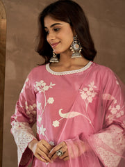 Women Embroidered Thread Work Straight Kurta with Trousers & Dupatta