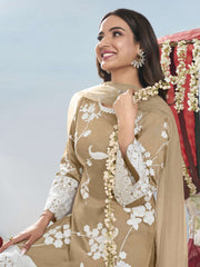 Floral Embroidered Round Neck Thread Work Straight Kurta & Trousers With Dupatta