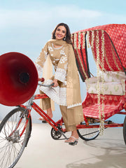 Floral Embroidered Round Neck Thread Work Straight Kurta & Trousers With Dupatta