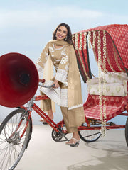 Floral Embroidered Round Neck Thread Work Straight Kurta & Trousers With Dupatta