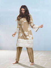 Floral Embroidered Round Neck Thread Work Straight Kurta & Trousers With Dupatta