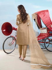 Floral Embroidered Round Neck Thread Work Straight Kurta & Trousers With Dupatta