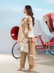 Floral Embroidered Round Neck Thread Work Straight Kurta & Trousers With Dupatta