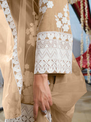 Floral Embroidered Round Neck Thread Work Straight Kurta & Trousers With Dupatta