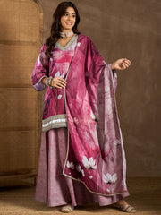 Women Floral Print Regular Linen Kurta Sets With Dupatta