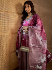 Women Floral Print Regular Linen Kurta Sets With Dupatta