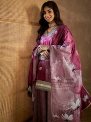 Women Floral Print Regular Linen Kurta Sets With Dupatta