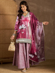 Women Floral Print Regular Linen Kurta Sets With Dupatta
