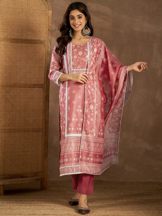 Women Floral Printed Gotta Patti Kurta with Trousers & Dupatta Kurta Sets