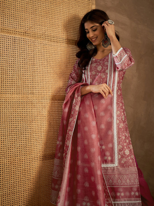 Women Floral Printed Gotta Patti Kurta with Trousers & Dupatta Kurta Sets