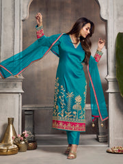 Women Floral Embroidered Regular Kurta with Trousers & Dupatta