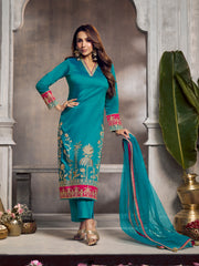 Women Floral Embroidered Regular Kurta with Trousers & Dupatta