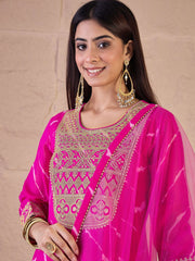 Leheriya Printed Panelled Sequinned Kurta With Trousers & Dupatta