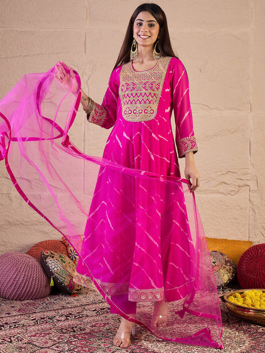 Women Ethnic Motifs Printed Panelled Thread Work Kurta with Trousers & With Dupatta