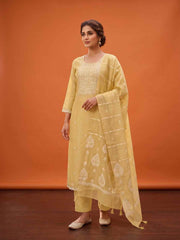 Women Ethnic Motifs Embroidered Chanderi Cotton Kurta with Trousers & Dupatta